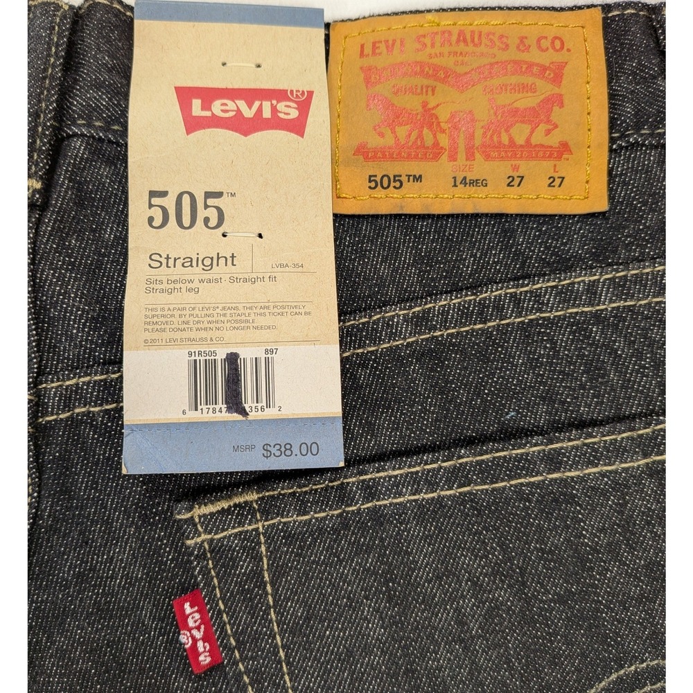 NWT Levi's 505 Jeans Boys 14 Reg 27 Dark Denim Straight Bootcut Sits Below Waist - Picture 6 of 7